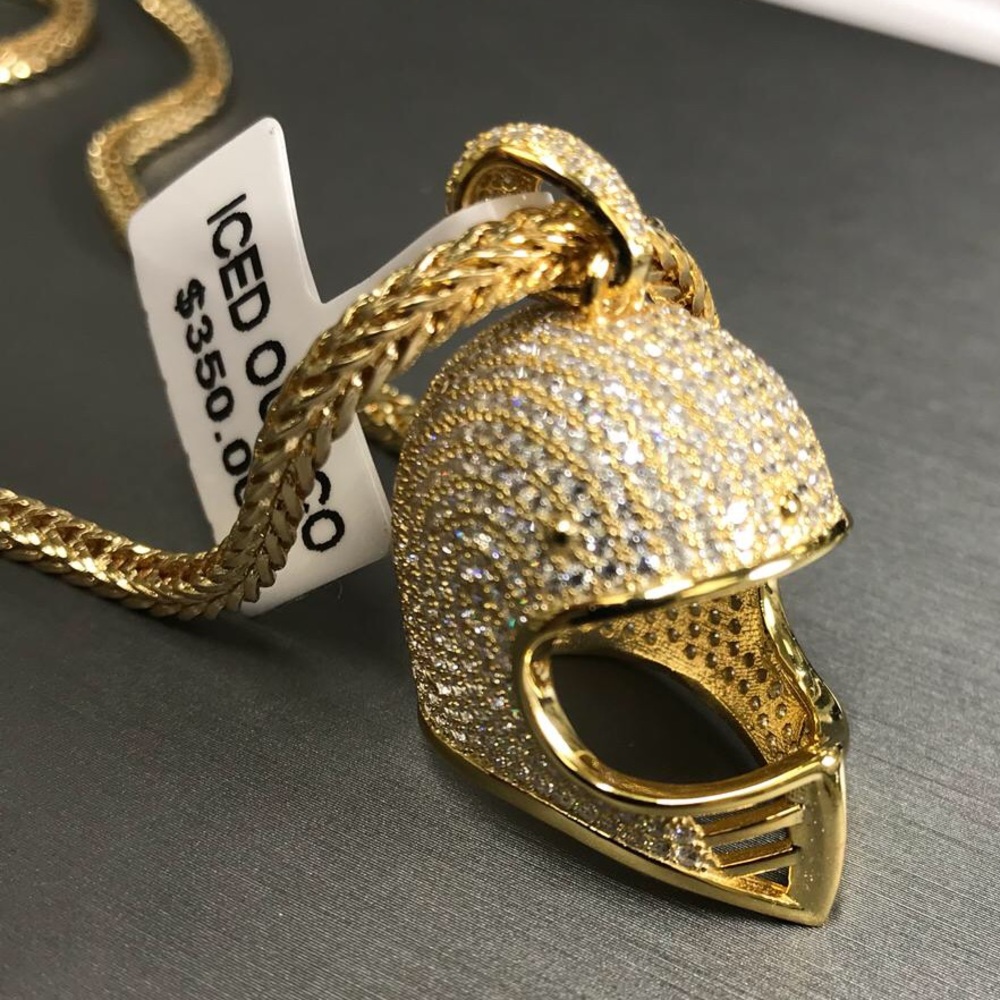 Men’s 925Silver Iced Out6.5ct diamond Helmet charm